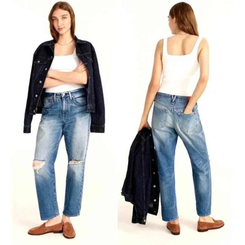 J.Crew Slouchy Boyfriend Jeans Distressed Denim Mid Rise Relaxed Fit SZ 27P